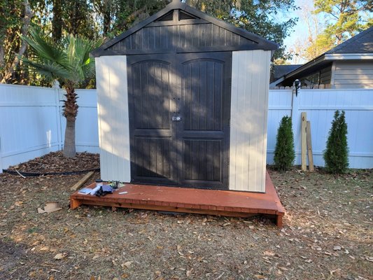 Shed Installation on Custom Platform - The homeowner had an existing custom-built platform and needed a shed properly placed and secured on top of it.
I handled the shed installation, ensuring it was positioned correctly, leveled, and aligned with the platform for long-term stability and proper door operation.
This setup provides a clean, elevated base that helps protect the shed from ground moisture while improving overall appearance and durability.
The project was completed efficiently with attention to detail to ensure the shed sits square and functions as intended. Shed Installation on Custom Platform - The homeowner had an existing custom-built platform and needed a shed properly placed and secured on top of it.
I handled the shed installation, ensuring it was positioned correctly, leveled, and aligned with the platform for long-term stability and proper door operation.
This setup provides a clean, elevated base that helps protect the shed from ground moisture while improving overall appearance and durability.
The project was completed efficiently with attention to detail to ensure the shed sits square and functions as intended.