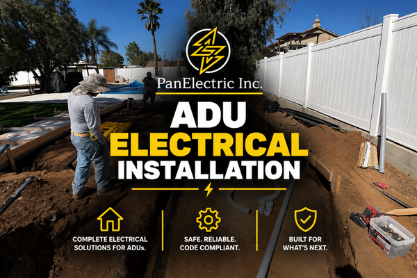 ADU Electrical Installation - PanElectric Inc. provided electrical installation for this ADU project, including underground conduit, electrical infrastructure, and preparation for the new electrical system. Our team delivers safe, reliable, and code-compliant electrical solutions for ADUs and new construction projects from the ground up. ADU Electrical Installation - PanElectric Inc. provided electrical installation for this ADU project, including underground conduit, electrical infrastructure, and preparation for the new electrical system. Our team delivers safe, reliable, and code-compliant electrical solutions for ADUs and new construction projects from the ground up.