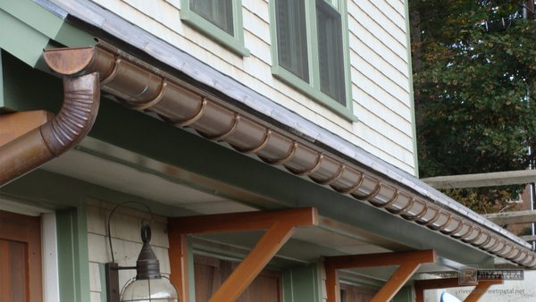 Classic half round gutter - Added this historically correct copper gutter to the lakeside entry . Classic half round gutter - Added this historically correct copper gutter to the lakeside entry .