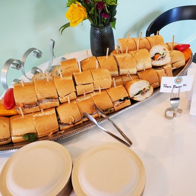Business Birthday Party 2022 - Local New Orleans Business asked us to cater their company's 10th birthday party.  Old and new clients mingled with company vendors and staff while enjoying a selection of pick-up sandwich-style bites, a blended charcuterie display, and an array of 2-bite sweets.  We staged both inside and outside to allow access to the live music outside and quieter spaces to talk and catch up inside.