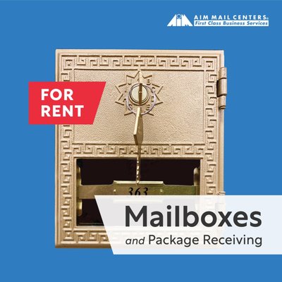 Mailbox Rental: We're Here So You Don't Have to Be - An AIM Private Mailbox rental ensures a real street address, and a secure location for all mail and packages. At AIM Mail Centers, our Private Mailboxes discourage identity theft, assures acceptance of service for those operating businesses, and provides out-of-town forwarding. Plus, experience even more convenience from our eAlert service through text or e-mail notifications to computer or mobile device.
Advantages of Renting a Mailbox with AIM:
- Discourages identity theft through mail placed within your home mail box, or from packages left on your doorstep.
- Mailbox rentals serve as ideal payment boxes for business or rental payments.
- AIM Mail Centers' eAlert service saves you time and gas. Get notified of what shipment, package, or post has been recently received into your AIM Private Mailbox.
- High-touch support service is perfect for the business owner, road warrior or virtual operator. Mailbox Rental: We're Here So You Don't Have to Be - An AIM Private Mailbox rental ensures a real street address, and a secure location for all mail and packages. At AIM Mail Centers, our Private Mailboxes discourage identity theft, assures acceptance of service for those operating businesses, and provides out-of-town forwarding. Plus, experience even more convenience from our eAlert service through text or e-mail notifications to computer or mobile device.
Advantages of Renting a Mailbox with AIM:
- Discourages identity theft through mail placed within your home mail box, or from packages left on your doorstep.
- Mailbox rentals serve as ideal payment boxes for business or rental payments.
- AIM Mail Centers' eAlert service saves you time and gas. Get notified of what shipment, package, or post has been recently received into your AIM Private Mailbox.
- High-touch support service is perfect for the business owner, road warrior or virtual operator.