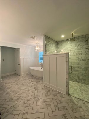 Got Tile? - Master bathroom remodel. Porcelain Tile installed on a herringbone pattern Got Tile? - Master bathroom remodel. Porcelain Tile installed on a herringbone pattern