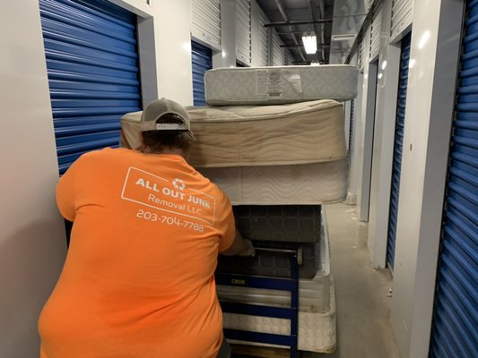 Commercial clean out - On this job in Waterbury, we removed 18 Mattresses while cleaning out 3 storage units. We removed over 45 yards of junk in 6 hours. Commercial clean out - On this job in Waterbury, we removed 18 Mattresses while cleaning out 3 storage units. We removed over 45 yards of junk in 6 hours.