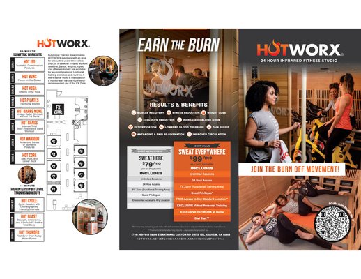 Pricing - Sweat Everywhere: $99/month plus taxes & fees. Includes 24/7 access to all HOTWORX locations, virtual personal training, HOTWORX On the Go, DIET TRAX, unlimited sessions, FX Zone, and VIP guest privileges.
Sweat Here: $79/month plus taxes & fees. Includes unlimited sessions, 24-hour access, FX Zone, and guest privileges.
(We also offer in-studio pricing for day passes and paid-in-full packages, which include better deals and promotions. Please ask staff for more details.) Pricing - Sweat Everywhere: $99/month plus taxes & fees. Includes 24/7 access to all HOTWORX locations, virtual personal training, HOTWORX On the Go, DIET TRAX, unlimited sessions, FX Zone, and VIP guest privileges.
Sweat Here: $79/month plus taxes & fees. Includes unlimited sessions, 24-hour access, FX Zone, and guest privileges.
(We also offer in-studio pricing for day passes and paid-in-full packages, which include better deals and promotions. Please ask staff for more details.)