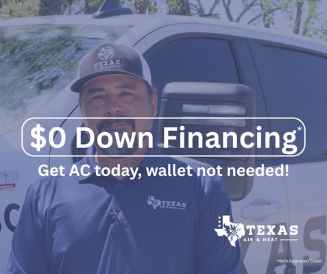 Financing available - We have $0 Down financing available, with low monthly payments to weather any HVAC replacement needs, both planned and unexpected.
Subject to credit approval. Financing available - We have $0 Down financing available, with low monthly payments to weather any HVAC replacement needs, both planned and unexpected.
Subject to credit approval.
