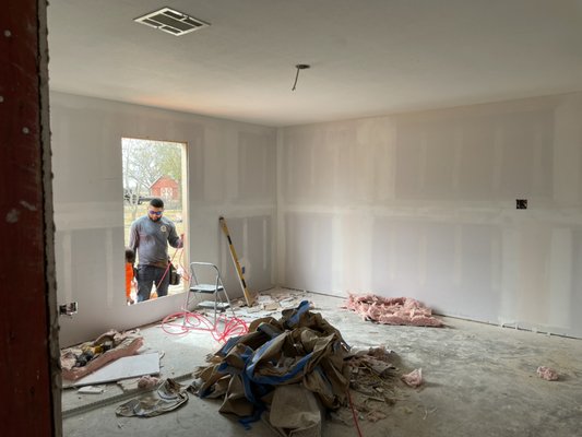 House remodel - This house had been flooded because of roof damage. We ended demoing the entire house and redoing the whole house with new Sheetrock. House remodel - This house had been flooded because of roof damage. We ended demoing the entire house and redoing the whole house with new Sheetrock.