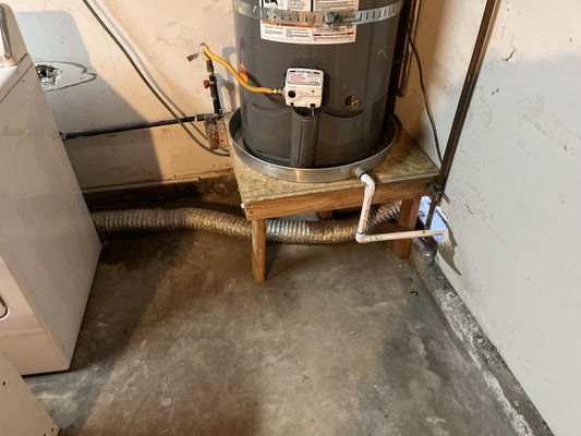 Relocate water heater - The customer requested that we relocate the water heater. We installed a new platform to local code installed new gas and water lines and ran emergency line outside