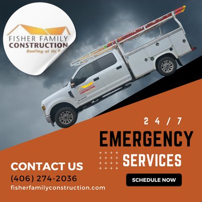 24/7 Emergency Services - 24/7 EMERGENCY ROOF SERVICES

With the seasons we have in Montana you never know what kind of weather you are going to be dealing with. That’s why Fisher Family Construction offers 24/7 emergency services to make sure that your roof is 100% protected against any kind of weather.

Contact us at:
(406) 274-2036 

Or visit our website:
https://fisherfamilyconstruction.com