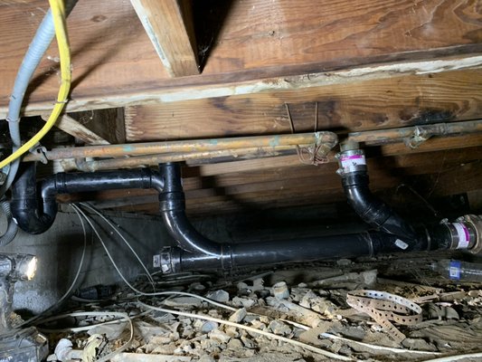 Re drain ancient cast iron pipes under house(crawl space) - Replaced old cast iron pipe with new abs pipe two years warranty on parts and installation Re drain ancient cast iron pipes under house(crawl space) - Replaced old cast iron pipe with new abs pipe two years warranty on parts and installation