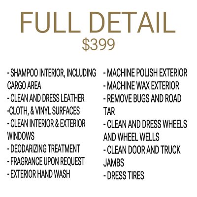 Price List for Detail job - Our price list for Detailing job