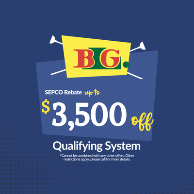 SEPCO Rebate Up To $3,500 Off Qualifying System - *Cannot be combined with any other offers. Other restrictions apply, please call for more details.