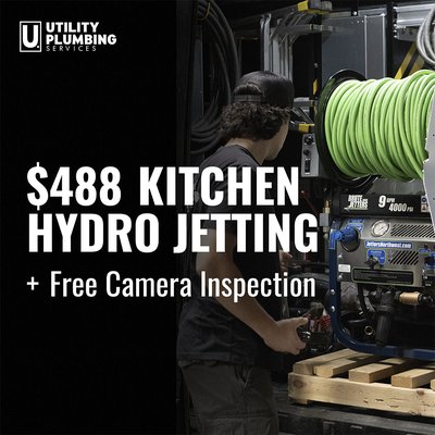 Kitchen Hydro Jetting - We specialize in kitchen drain cleaning! Our high-pressure hydro jetting equipment cuts through the toughest grease buildup, food waste, and organic matter that regular drain cleaning can't touch.
Don't let grease, food particles, and soap scum slow down your kitchen drains. Powerful hydro jetting blasts away years of stubborn buildup and restores your kitchen plumbing to like-new condition. Kitchen Hydro Jetting - We specialize in kitchen drain cleaning! Our high-pressure hydro jetting equipment cuts through the toughest grease buildup, food waste, and organic matter that regular drain cleaning can't touch.
Don't let grease, food particles, and soap scum slow down your kitchen drains. Powerful hydro jetting blasts away years of stubborn buildup and restores your kitchen plumbing to like-new condition.