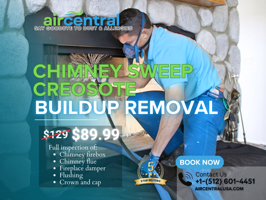 Chimney Sweep & Creosote Buildup Removal - Signs Your Chimney Needs Sweeping or Repairs:
-Persistent Smells
-Smoke Backflow
-Visible Tar or Creosote
-Cracks in the fireplace
-Cracks on crown
-Old and burnt up cap
If you notice any of these issues, have your chimney inspected and cleaned by professionals to ensure safety and proper functionality.
At Air Central, we treat every chimney with the highest level of care.
Here’s how we ensure top-notch chimney maintenance:
Initial Consultation:
We discuss your concerns, chimney usage, and any issues you’ve noticed.
Advanced Inspection:
Using state-of-the-art tools, we thoroughly inspect for blockages, creosote, and structural damage.
Detailed Reporting:
We provide a comprehensive report on your chimney’s condition and offer maintenance recommendations.
Meticulous Cleaning:
Our team uses specialized equipment to remove soot, creosote, and ensure proper ventilation.
Repairs and Addressing Damages:
We fix any structural issues or damage with high-quality materials, restoring your chimney to optimal condition.
Final Walkthrough:
We review the work with you, answer any questions, and offer maintenance tips.
Our approach combines traditional craftsmanship with modern techniques to ensure your chimney is in its best possible state. Beyond our services, we educate clients to help them make informed decisions for their home’s safety and longevity. Chimney Sweep & Creosote Buildup Removal - Signs Your Chimney Needs Sweeping or Repairs:
-Persistent Smells
-Smoke Backflow
-Visible Tar or Creosote
-Cracks in the fireplace
-Cracks on crown
-Old and burnt up cap
If you notice any of these issues, have your chimney inspected and cleaned by professionals to ensure safety and proper functionality.
At Air Central, we treat every chimney with the highest level of care.
Here’s how we ensure top-notch chimney maintenance:
Initial Consultation:
We discuss your concerns, chimney usage, and any issues you’ve noticed.
Advanced Inspection:
Using state-of-the-art tools, we thoroughly inspect for blockages, creosote, and structural damage.
Detailed Reporting:
We provide a comprehensive report on your chimney’s condition and offer maintenance recommendations.
Meticulous Cleaning:
Our team uses specialized equipment to remove soot, creosote, and ensure proper ventilation.
Repairs and Addressing Damages:
We fix any structural issues or damage with high-quality materials, restoring your chimney to optimal condition.
Final Walkthrough:
We review the work with you, answer any questions, and offer maintenance tips.
Our approach combines traditional craftsmanship with modern techniques to ensure your chimney is in its best possible state. Beyond our services, we educate clients to help them make informed decisions for their home’s safety and longevity.