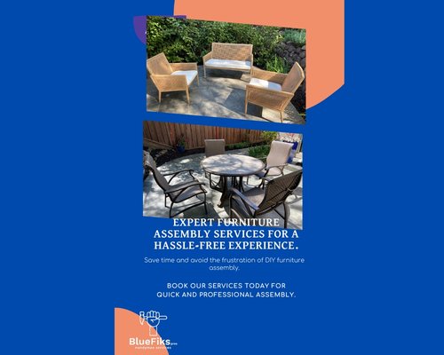 Expert Furniture Assembly - ✨ Transform your home with ease and style! 🛋️🔧 Let BlueFiks Pros take the hassle out of furniture assembly. Whether it's a new dining set, a cozy sofa, or a sleek entertainment center, our expert team ensures everything is put together perfectly. Sit back, relax, and enjoy your beautifully arranged space. 🏡✨