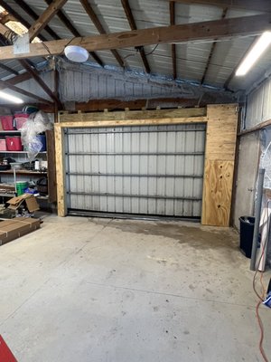 Replaced sliding barn door with new garage door - Customer requested to remove sliding barn door and replace with garage door. Had to frame out for a garage door and then installed new door with opener. Replaced sliding barn door with new garage door - Customer requested to remove sliding barn door and replace with garage door. Had to frame out for a garage door and then installed new door with opener.