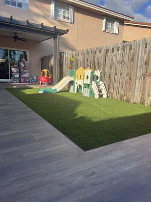 Exterior Floor tile and Artificial Turf - - Excavate The Area (If necessary)
- Supply and install artificial turf system to desired area as per walk through

Artificial Grass by Design will create a subbase foundation consisting of 3”- 4” of concrete (if necessary) 


 sand mix (if necessary), weed prevention mesh included and installed.

Installation materials:
-artificial turf
-weed mesh
-seam tape
-concrete borders
-galvanized nails (if necessary), 
-adhesive
-silica sand
When installation is complete, infill is added, and we will power broom turf for final stage. 
Delivery fees included in this price. 


1-year warranty on the turf install