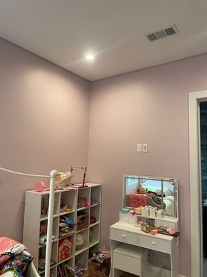 Bedroom update - Child bedroom update, client requested color change from walls, ceiling, baseboards, and doorframes. Previous color was Peachy tan to Wallflower from Sherwin-Williams, base boards and doorframes new color White eggshell. We moved all furniture to the middle of the room and cover everything with plastic to prevent any damages. Job took one day to completed. "Thank you to client for trusting in me to complete/update the bedroom space." Bedroom update - Child bedroom update, client requested color change from walls, ceiling, baseboards, and doorframes. Previous color was Peachy tan to Wallflower from Sherwin-Williams, base boards and doorframes new color White eggshell. We moved all furniture to the middle of the room and cover everything with plastic to prevent any damages. Job took one day to completed. "Thank you to client for trusting in me to complete/update the bedroom space."