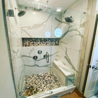 bathroom - removed a old tub and shower surround and converted to a tile shower with double heads and rain shower bathroom - removed a old tub and shower surround and converted to a tile shower with double heads and rain shower