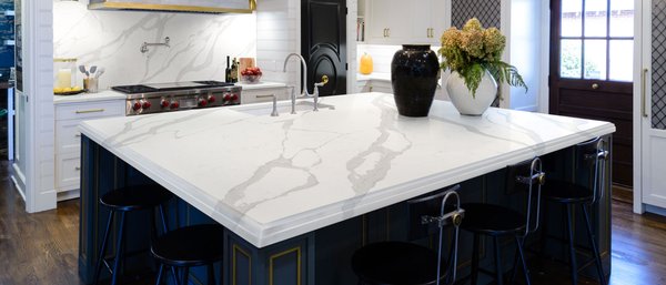Carrara Quartz Countertops - Marble look quartz counters.  Get the look without the maintenance.