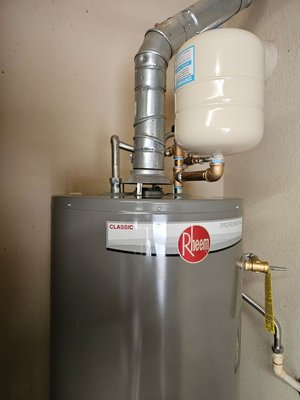 Water heater replacement - This water replacement was performed due to the age of the unit, over 20 years old, had small leaks on the old galvanized fittings and no longer produced hot water. installed a new Rheem 50 gallon electric with all brass fittings which last much longer and all the needed code upgrades. Water heater replacement - This water replacement was performed due to the age of the unit, over 20 years old, had small leaks on the old galvanized fittings and no longer produced hot water. installed a new Rheem 50 gallon electric with all brass fittings which last much longer and all the needed code upgrades.