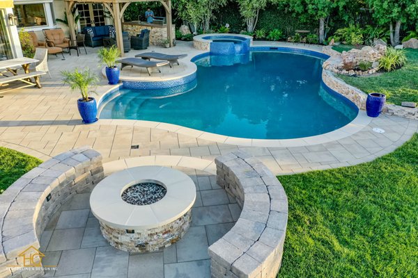 Complete backyard + pool remodeling with BBQ and firepit - Amazing project of complete backyard remodeling including pool deck (belgard pavers), custom firepit with benches, custom kitchen-BBQ, complete pool remodeling with new custom coping, tiles and mini pebbles. Complete backyard + pool remodeling with BBQ and firepit - Amazing project of complete backyard remodeling including pool deck (belgard pavers), custom firepit with benches, custom kitchen-BBQ, complete pool remodeling with new custom coping, tiles and mini pebbles.