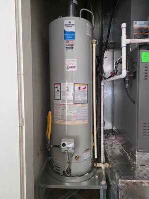 Natural Gas Water Heater Replacement Edmond, Oklahoma 2026 - Natural gas water heaters are one of the most common failures needing repair and replacement about every 6-12 years depending on water quality here in Oklahoma. This one started leaking from the internal storage tank itself, unfortunately requiring full replacement. We replaced it with a new 40 gallon tank style water heater and brought everything up to code. We also found some serious corrosion on the piping behind the unit, so we were able to cut a section of it out and rebuild it while the tank was out of the way to help prevent another emergency plumbing issue in the near future. This was in Edmond, Oklahoma and the replacement was completed same day!