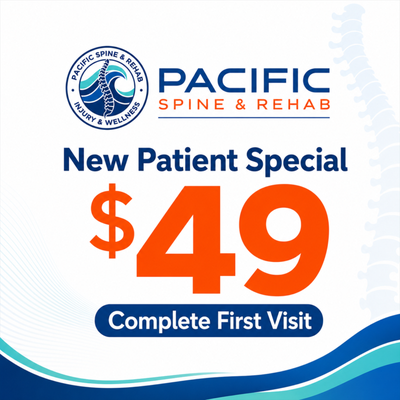 ✨ $49 New Patient Special at Pacific Spine & Rehab - Pain, stiffness, and limited movement can make everyday life harder than it needs to be. Whether you’re dealing with neck tension, shoulder pain, low back pain, sciatica, chronic discomfort, or sleep disruption caused by tightness and poor spinal alignment, our **$49 New Patient Special** is designed to help you get answers and start moving in the right direction. 💙

At **Pacific Spine & Rehab**, your first visit is not just a quick adjustment. It is a complete first appointment focused on understanding what is actually causing your pain, how it affects your movement, and what type of care may help you feel better.

For just **$49**, your new patient visit may include:

✅ Complete intake and health history
✅ Physical exam by a licensed chiropractor
✅ Posture and movement assessment
✅ Range-of-motion testing
✅ Review of your pain, prior injuries, and goals
✅ Plain-English explanation of findings
✅ Personalized care recommendation
✅ Clear timeline and cost estimate
✅ Same-day first treatment when appropriate

No surprise charges. No high-pressure care plan. No confusing medical language. Just honest guidance, clear answers, and a practical plan built around your needs. 🙌

We commonly help patients with:

🔹 **Neck & Shoulder Pain**
Relief from stiffness, tension, desk posture, stress, and repetitive strain.

🔹 **Low Back Pain & Sciatica**
Care for pain related to prolonged sitting, lifting, repetitive motion, or nerve irritation.

🔹 **Chronic Pain Relief**
Support for long-term pain patterns that affect mobility, comfort, and daily function.

🔹 **Sleep Disruption**
Reducing spinal tension may help your body relax and support better rest.

🔹 **Joint Pain & Mobility Issues**
Helping improve movement so you can get back to work, fitness, family, and daily life with less restriction.

Your first appointment typically includes a detailed evaluation and a conversation about what is going on with your body. If treatment is appropriate the same day, your first adjustment, soft-tissue work, or rehab session may be included as part of the visit. 👐

We created this special because many people wait too long to get care. Pain often starts small, then slowly becomes part of your normal routine. The **$49 New Patient Special** removes the financial guesswork so you can take the first step without stress.

You do not need to commit to a long care plan. You do not need perfect insurance. You do not need to know exactly what treatment you need before coming in. Our job is to evaluate, explain, and guide you honestly. If we are not the right fit, we will tell you. If you need imaging, a specialist, or another type of care, we will point you in the right direction. ✅

At Pacific Spine & Rehab, care is built around convenience, transparency, and real patient relationships. We want your visit to feel simple, efficient, and supportive from start to finish.

💵 **$49 Complete First Visit**
📍 Available for new patients
🦴 Chiropractic, rehab, and wellness-focused care
📞 Book your New Patient Visit today and start getting answers.
