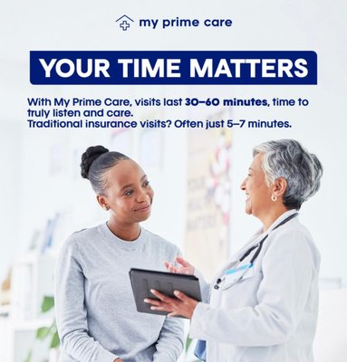 My Prime Care Benefits - At My Prime Care, we understand what patients truly need: next-day appointments, direct access to your doctor for questions, care in your preferred language, and coverage for your whole family. All of this and more for an affordable monthly fee.
We’re here for you. Book a free Meet & Greet with one of our doctors to learn more about our plans.