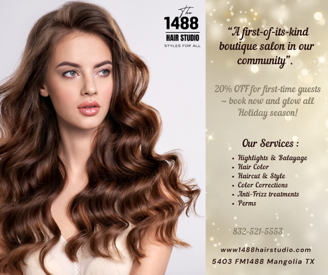 Holiday 2025 - It’s the most glamorous time of the year and We love seeing our community shine during the holidays! Come relax, refresh, and let our talented stylists give you that perfect festive glow!