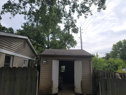 32 square roof - before was a light brown color of shingles. 

finish product is a charcoal black

32 sq roof tear off and replace