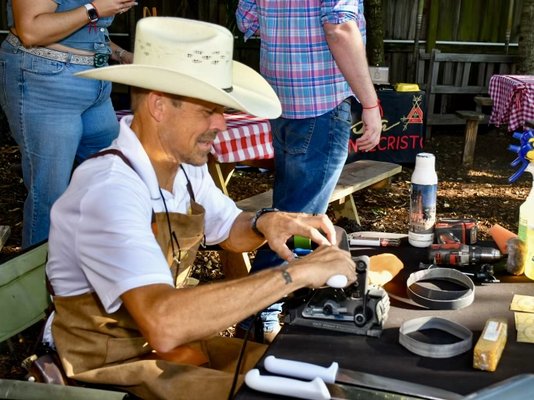 Outdoor Events - This is an example of cowboy sharpening at outdoor events and some of the knives that have been sharpened.
