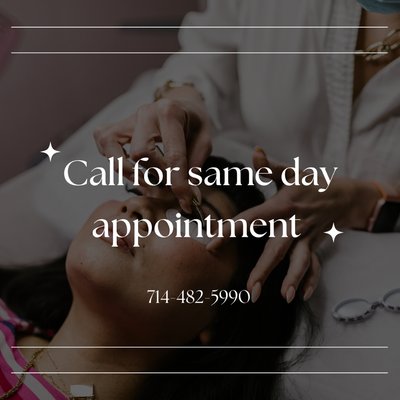 Call for Same Day appointment - Looking for an appointment today? Give us a call for our walk in times available. If no answer please leave voice mail and we will promptly return your call. Call for Same Day appointment - Looking for an appointment today? Give us a call for our walk in times available. If no answer please leave voice mail and we will promptly return your call.