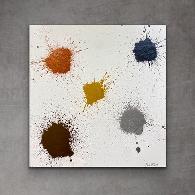 Interior Decor Art Collection "Puddles" - As the name suggests, puddles is related to liquid splashes produced in childlike playful exuberance. This collection is an over delayed expression of childlike messiness. The "splash" with paint represents whatever you frolicked in as a child; rain, mud, streams, waterfalls, etc, reliving an era or in the case of the artist, creating an experienced you skipped as a kid for reasons that don't hold water anymore. 

Puddles is available for Individual purchase and definite-quantity contracts by Hospitality and Design companies.