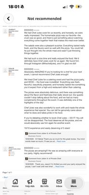 Customer Reviews - Yelp is hiding my customers reviews - here are what they say. :)