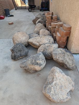 600 pound boulders - I removed 21 600-pound boulders from this sweet lady's house. People were charging her 900-1200 dollars. She said it was too much, so I came up with a better price of 750 to meet her needs. 600 pound boulders - I removed 21 600-pound boulders from this sweet lady's house. People were charging her 900-1200 dollars. She said it was too much, so I came up with a better price of 750 to meet her needs.