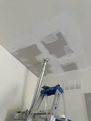This was drywall repair of a garage ceiling. 5/2024 - Demoed drywall in affected area, hung new sheet of drywall, tapped,textured, sanded, painted drywall one day