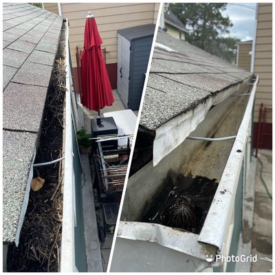 Gutter Cleaning - Gutter and roof cleaning before and after. Gutter Cleaning - Gutter and roof cleaning before and after.