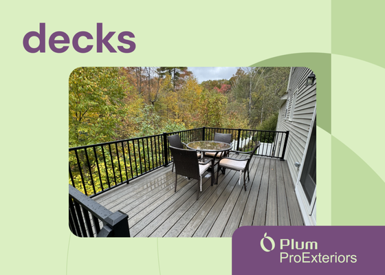 Custom Decks & Outdoor Spaces - Transform your outdoor space with custom decks crafted by Plum ProExteriors. Whether you prefer composite decking, natural wood, or exotic Brazilian Ipe, we create inviting and functional outdoor living areas perfect for relaxing or entertaining. Our decks combine high-quality materials with expert craftsmanship to deliver lasting beauty and exceptional performance. Custom Decks & Outdoor Spaces - Transform your outdoor space with custom decks crafted by Plum ProExteriors. Whether you prefer composite decking, natural wood, or exotic Brazilian Ipe, we create inviting and functional outdoor living areas perfect for relaxing or entertaining. Our decks combine high-quality materials with expert craftsmanship to deliver lasting beauty and exceptional performance.