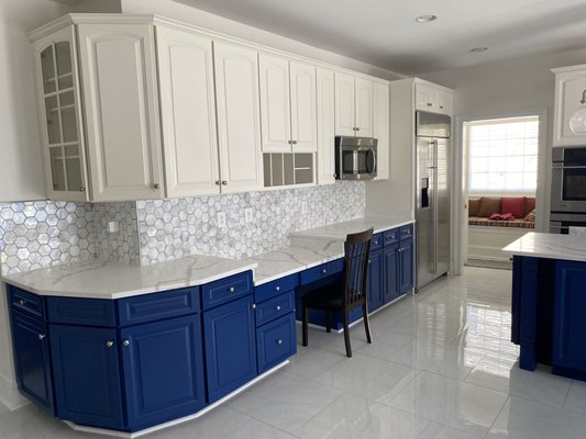 Same Doors , NEW COLOR - This homeowner was looking to change the color from maple to white and indigo. We recolor about 70 kitchens a year. Any Color Same Doors , NEW COLOR - This homeowner was looking to change the color from maple to white and indigo. We recolor about 70 kitchens a year. Any Color