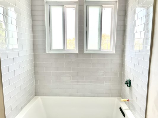 Kids bathroom - We were called to tile a shower and floor for a previous client. Kids bathroom got remodel, we installed glass tile on walls and marble floors. Kids bathroom - We were called to tile a shower and floor for a previous client. Kids bathroom got remodel, we installed glass tile on walls and marble floors.