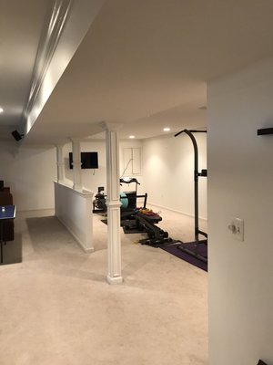 Interior painting. - We prep , and primed the dark walls. We painted light walls 2 coats. We also painted the trim , crown molding and doors. We used high quality paint from sherwin Williams. Customer was very satisfied with the finished work.
