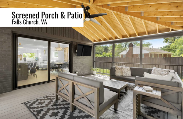 Screened Porch & Patio | Falls Church - This outdoor living renovation transformed an underutilized backyard into a functional and inviting entertainment space by Novo Decks. The project included the construction of a custom screened porch with a vaulted natural wood ceiling, composite decking, integrated lighting, and a spacious paver patio designed for outdoor dining and relaxation. The result is a seamless extension of the home that can be enjoyed throughout multiple seasons. Screened Porch & Patio | Falls Church - This outdoor living renovation transformed an underutilized backyard into a functional and inviting entertainment space by Novo Decks. The project included the construction of a custom screened porch with a vaulted natural wood ceiling, composite decking, integrated lighting, and a spacious paver patio designed for outdoor dining and relaxation. The result is a seamless extension of the home that can be enjoyed throughout multiple seasons.