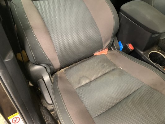 Melted starburst gummy & stain removal - Client hired me to remove melted starburst gummies from her seat. I steam cleaned and shampooed the seat. It took me about 30 minutes in total and charged $30. My client was very happy to have a brand new seat for a great price. Melted starburst gummy & stain removal - Client hired me to remove melted starburst gummies from her seat. I steam cleaned and shampooed the seat. It took me about 30 minutes in total and charged $30. My client was very happy to have a brand new seat for a great price.