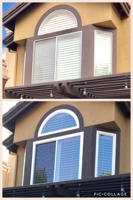 Before and after collage of new vinyl windows installed by XO Window Systems - These windows were installed in Trabuco Canyon. The homeowner was looking to block the heat and create more sound control. Before and after collage of new vinyl windows installed by XO Window Systems - These windows were installed in Trabuco Canyon. The homeowner was looking to block the heat and create more sound control.