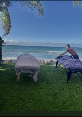 Beachside Couples Massage. Call today to reserve your spot:) - Imagine receiving a couples massage w/ your beloved, family member or a friend. 
A Beachside Couples Massage is a wonderful way to relax and unwind right next to the ocean:)
Maui is famous for the trade winds, rainbows, sea turtles and beautiful beaches. When it’s a beautiful day on Maui, the best massage is a massage right next to the beach:)
Call us for more information on how we can help make your vacation a memorable one w/ a couples beachside massage:)