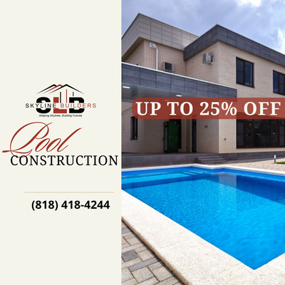 Pool Construction – Design & Build – Up to 25% Off! - Skyline Builders in North Hollywood offers expert pool design and construction services. Take advantage of our limited-time offer: up to 25% off on your pool project. Transform your backyard into a personal oasis with our custom pool solutions. Contact us today to schedule your free consultation and start your pool transformation!