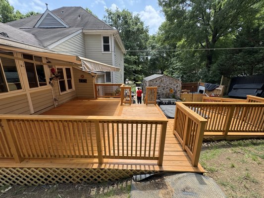 300 sq ft deck cleans and stain and seal - We fully cleaned the deck with Behr cleaner and pressure washer and cover in two coats with stain and sealer