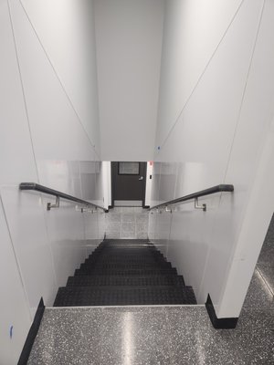 stairway railing - fabricated 2 handrails for each side of the stair case. 2 90 degree turns into the wall. 4 brackets on each handrail stairway railing - fabricated 2 handrails for each side of the stair case. 2 90 degree turns into the wall. 4 brackets on each handrail