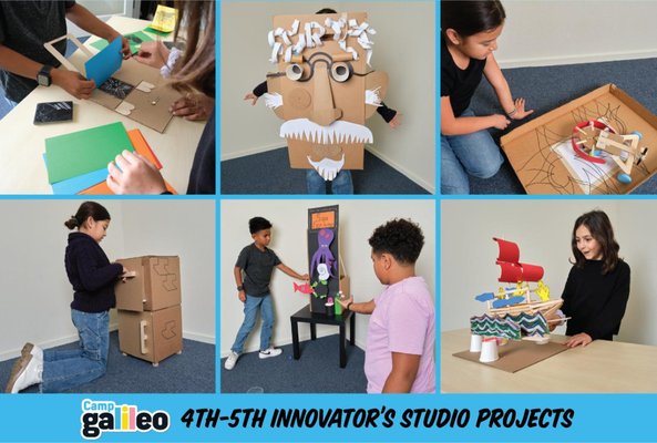 Summer 2025 4th & 5th Grade Projects - Supernova campers work to complete small group challenges and work on longer, individual projects that test their determination. Join us for anywhere between one and six weeks of innovation, friendship and fun! While the projects and activities change from week to week, you can count on an unbelievably fun summer at Camp Galileo. Campers have three daily rotations that are focused on expanding their minds and having them test their ideas through amazingly fun projects. Campers work on individual projects during our Innovator's Studio rotation and collaborate with each other during the Idea Lab and Outdoor Adventure rotations. Click through to see pictures of our Innvator's Studio projects for summer 2025. Then campers take their designs and confidence to the next level in Idea Lab, where it’s all about rapid testing and iteration. They will collaborate on new STEAM challenges every week, like creating a mini golf hole as part of their team’s course, inventing an original game where their head takes the lead or free-building a spinning machine. Last, campers build problem-solving and creativity skills kinesthetically in the Outdoor Adventure rotation. Here, they take on a new batch of epic active and team-building games every week, like complex ball maneuvers in Galaxy Pass, collaborative maze solving in the Matrix or mythical creature chasing in Giants, Wizards and Elves.