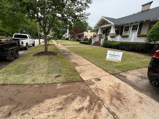 Sod and irrigation Installation - This project was a huge success! Ripped out old irrigation system. Replaced brand new 2 zone irrigation system. Also a beautiful lawn front and back. Palisade Zoysia sod in the front. Bermuda Sod in the back.